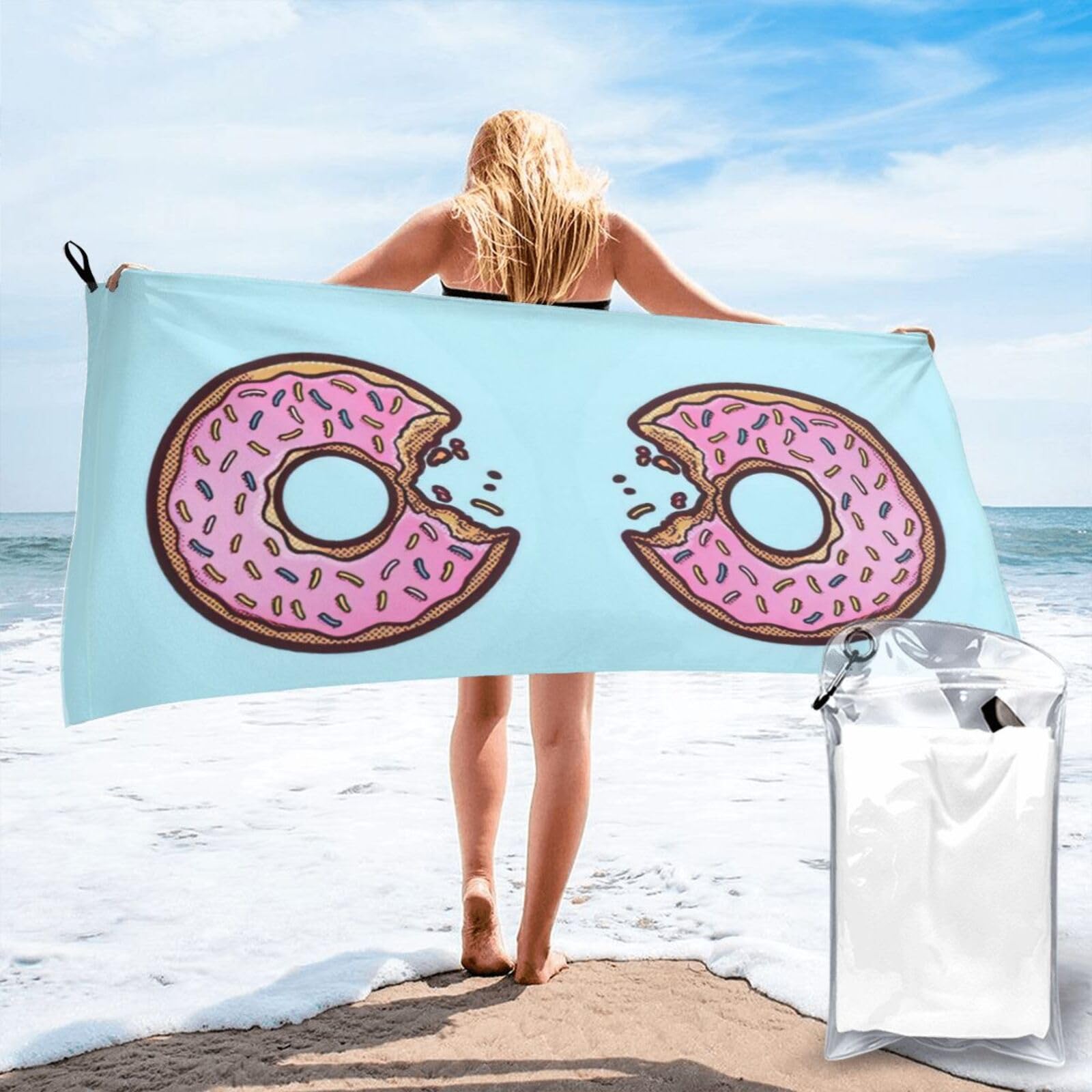 Jiuty White Donut Print Fast Dry Beach Towel Portable For Swimming Travel Gym Hiking Gift