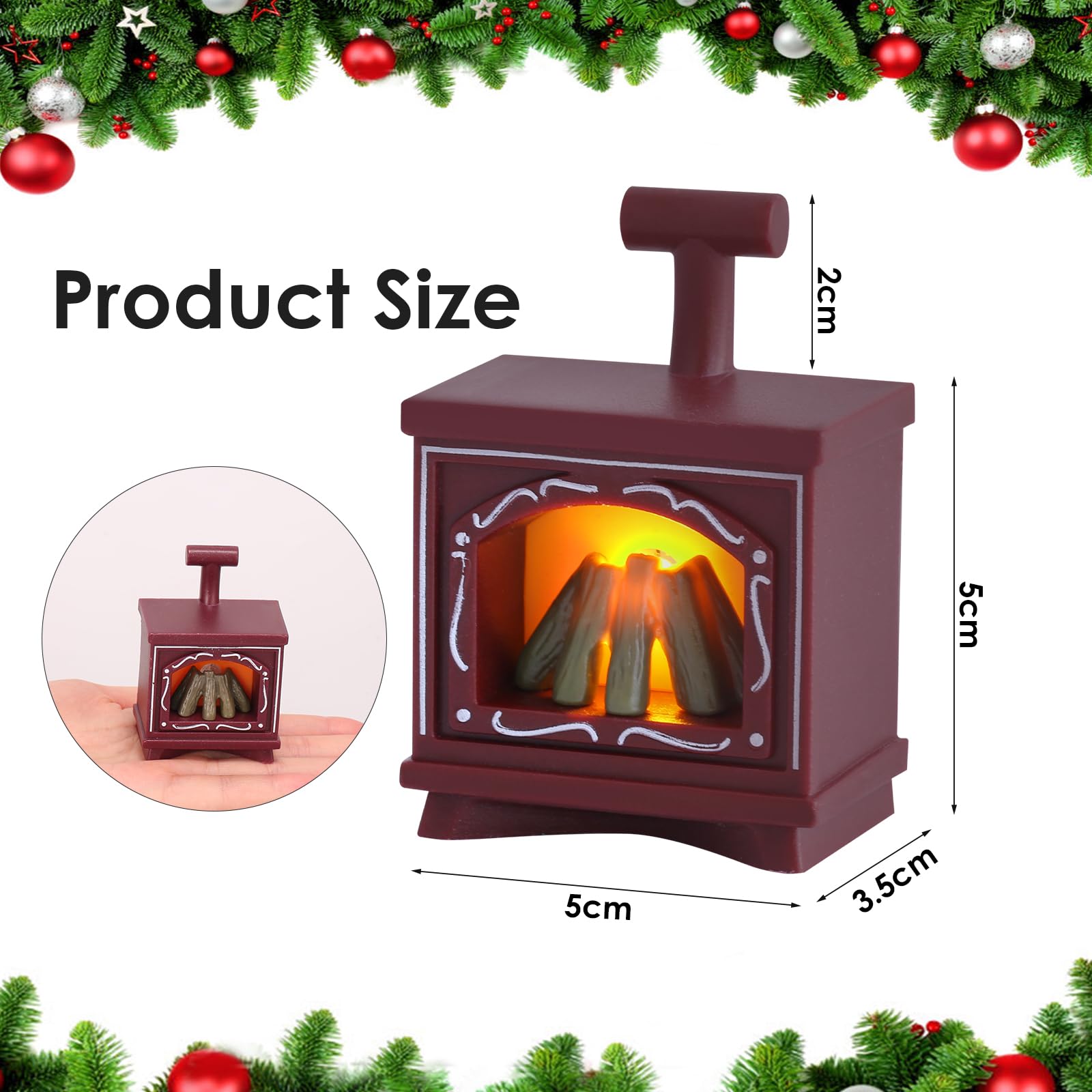 Puppenhaus-Miniatur-Set – Weihnachtliches Wichtel-Zubehör, 9-teilig, Mit Beleuchtetem Kamin & Lichterkette – Für 1:12 Puppenhäuser, Deko & Spiel