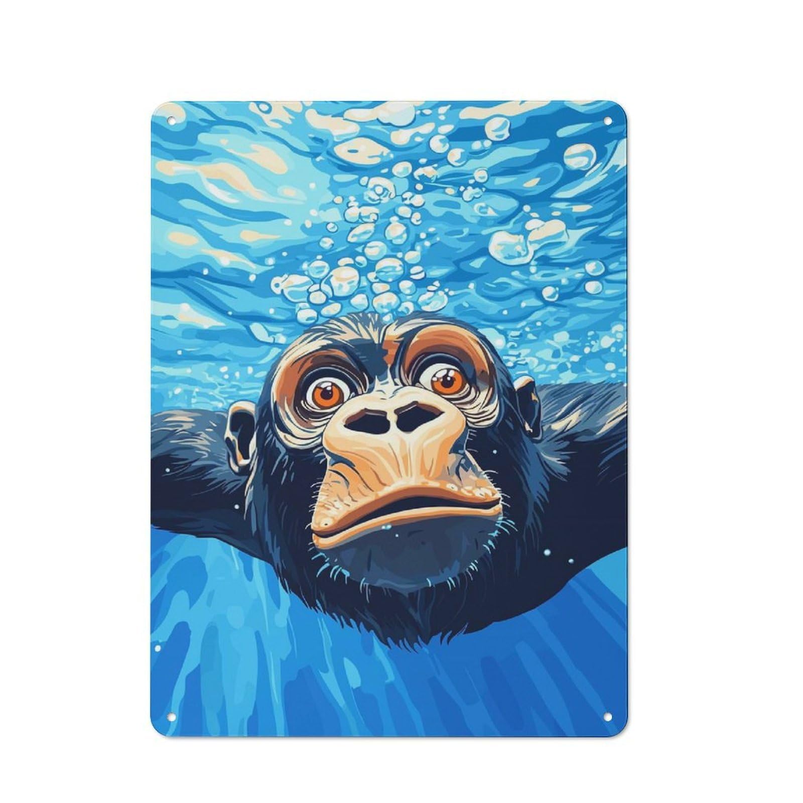 Junmoney Style-5 Retro Retro Metal Sign 40X30cm Featuring Monkey Underwater, Garage Wall Decor For Garage, Hobby Room, Office Or Man Cave