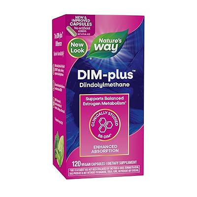 Nature's Way DIM-Plus, DIM Supplement, Supports Balanced Estrogen Metabolism*, Supports Estrogen Hormone Balance*, Diindolylmethane, 120 Vegan Capsules