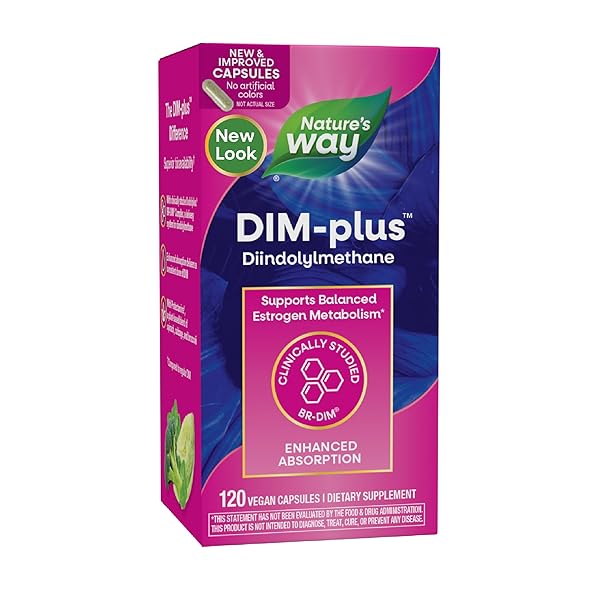 Nature's Way DIM-Plus, DIM Supplement, Supports Balanced Estrogen Metabolism*, Supports Estrogen Hormone Balance*, Diindolylmethane, 120 Vegan Capsules