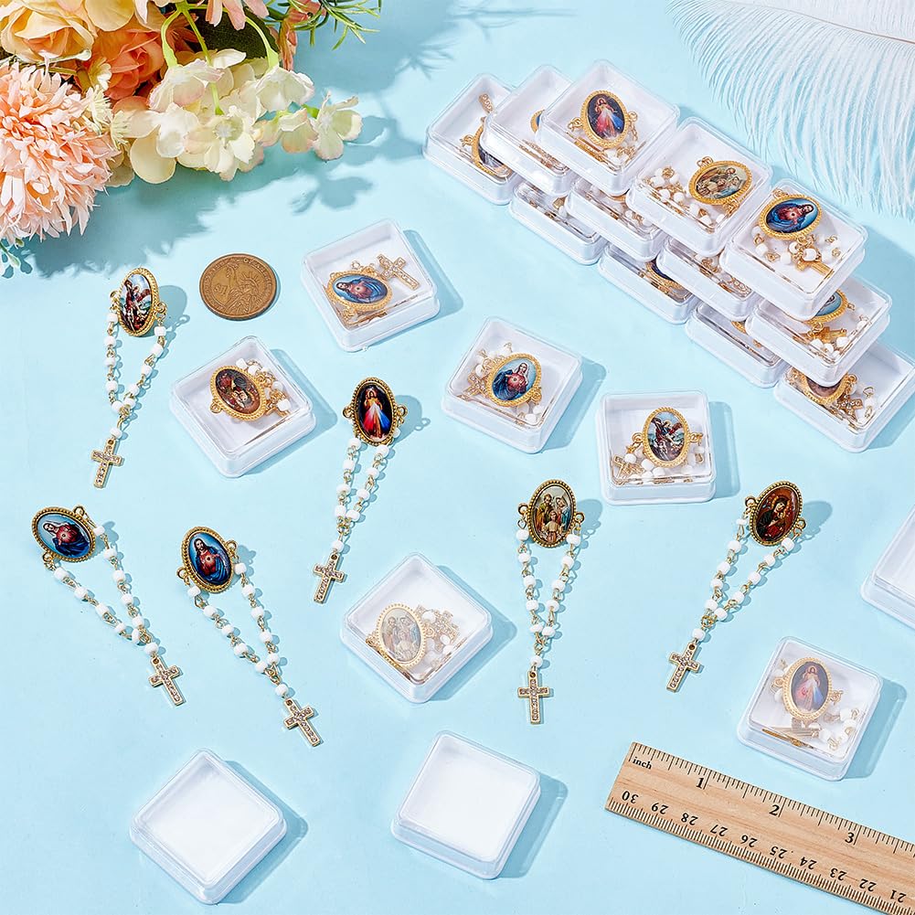 ORIGACH Lot de 24 épingles à épinglettes de 6 styles avec boîte cadeau pour première communion, baptême, fête pour invités, religieux, catholiques, cadeaux de communion