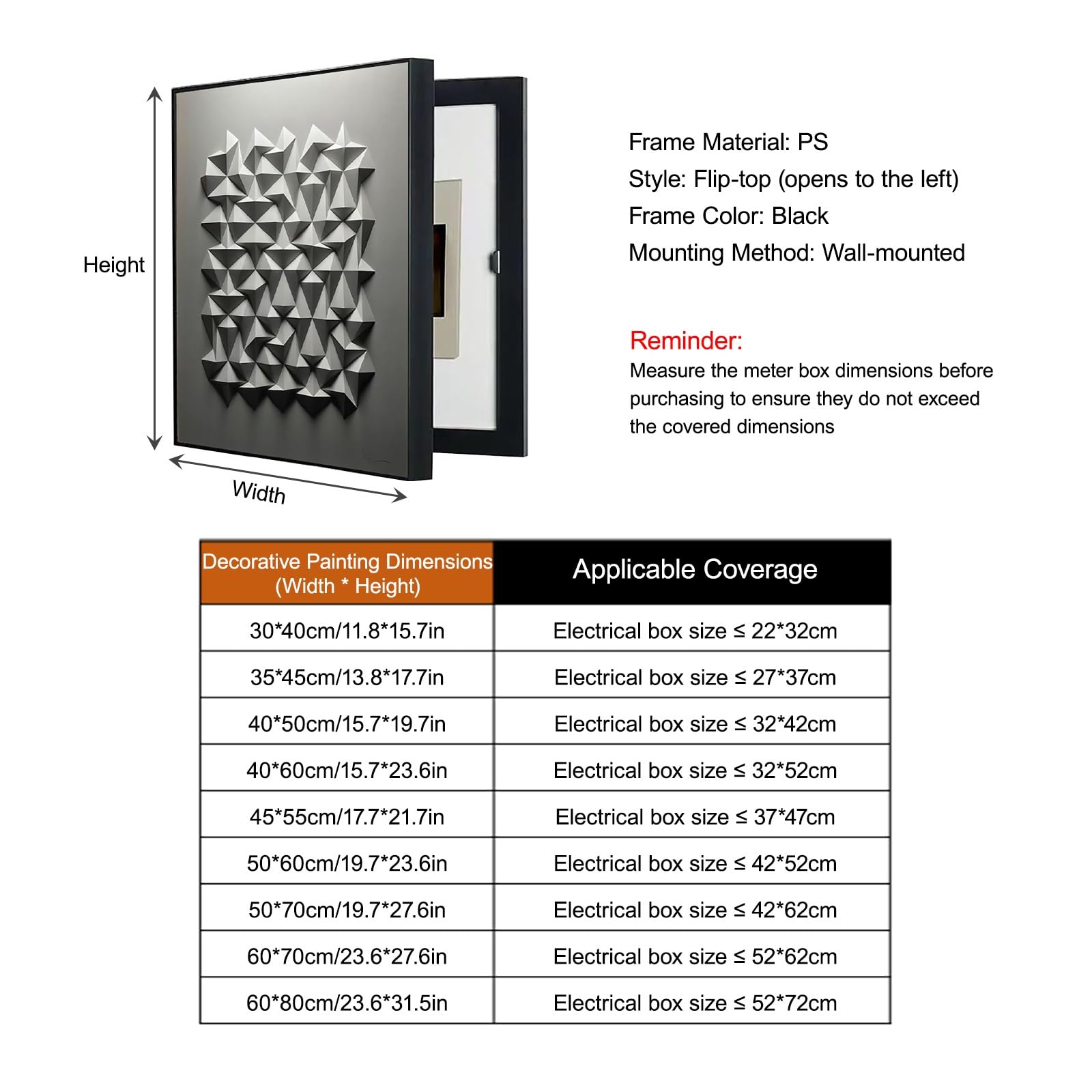 Generico Copertura Quadro Elettrico Decorativa Copri Cassaforte A Muro, Moderna Quadri Quadro Nascondi Copri Quadro Elettrico per La Tua Casa(Black-5,30 * 40cm/11.8 * 15.7in)