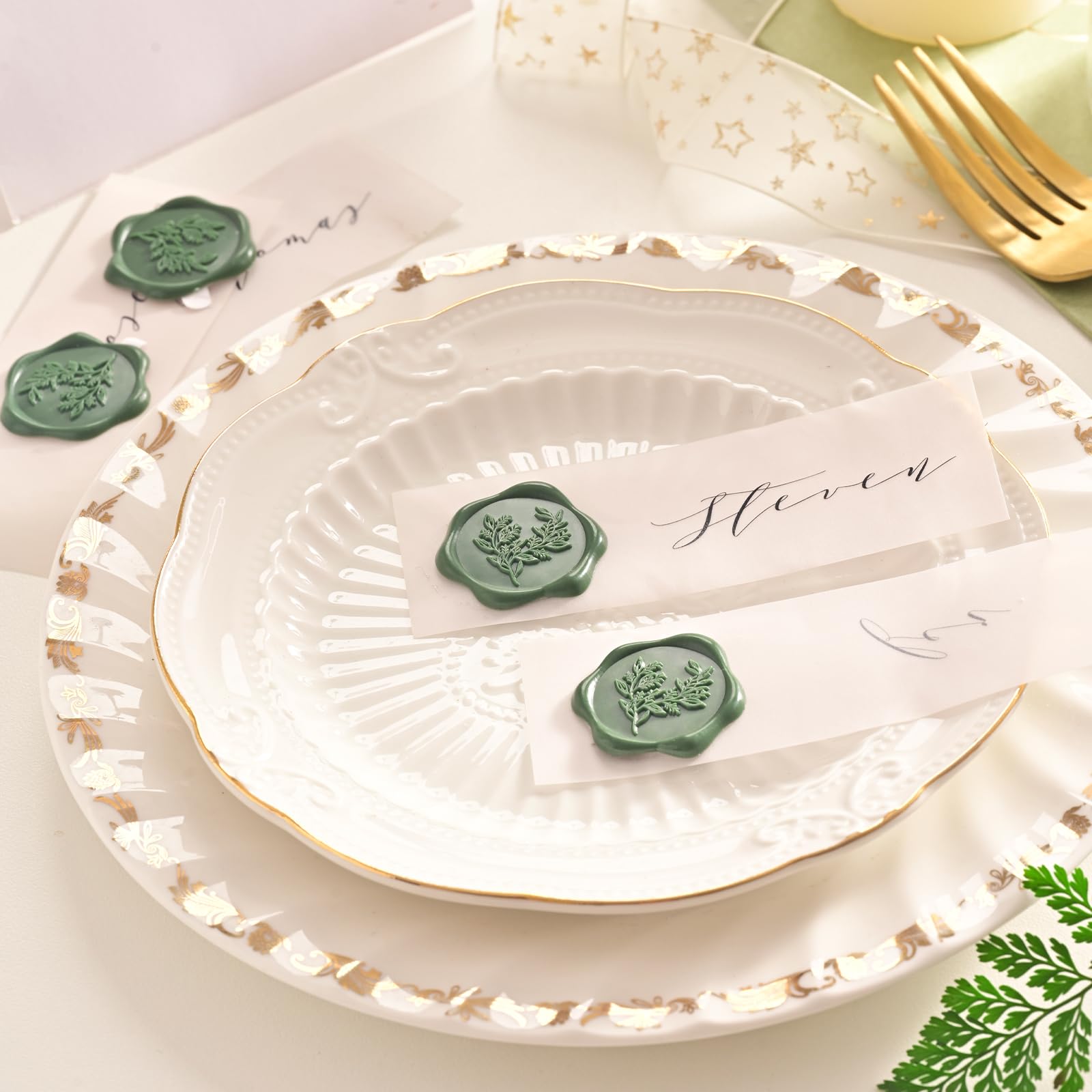 UNIQOOO Lot de 100 autocollants de cire pour enveloppe d'invitation de mariage - Autocollants pour enveloppes d'invitation de mariage - Vert olive - Parfaits pour les invitations, les enveloppes, les