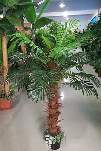 AMERIQUE Árbol artificial tropical de 5 pies con maceta de vivero, tecnología real táctil, 24 hojas de palma grandes, color verde
