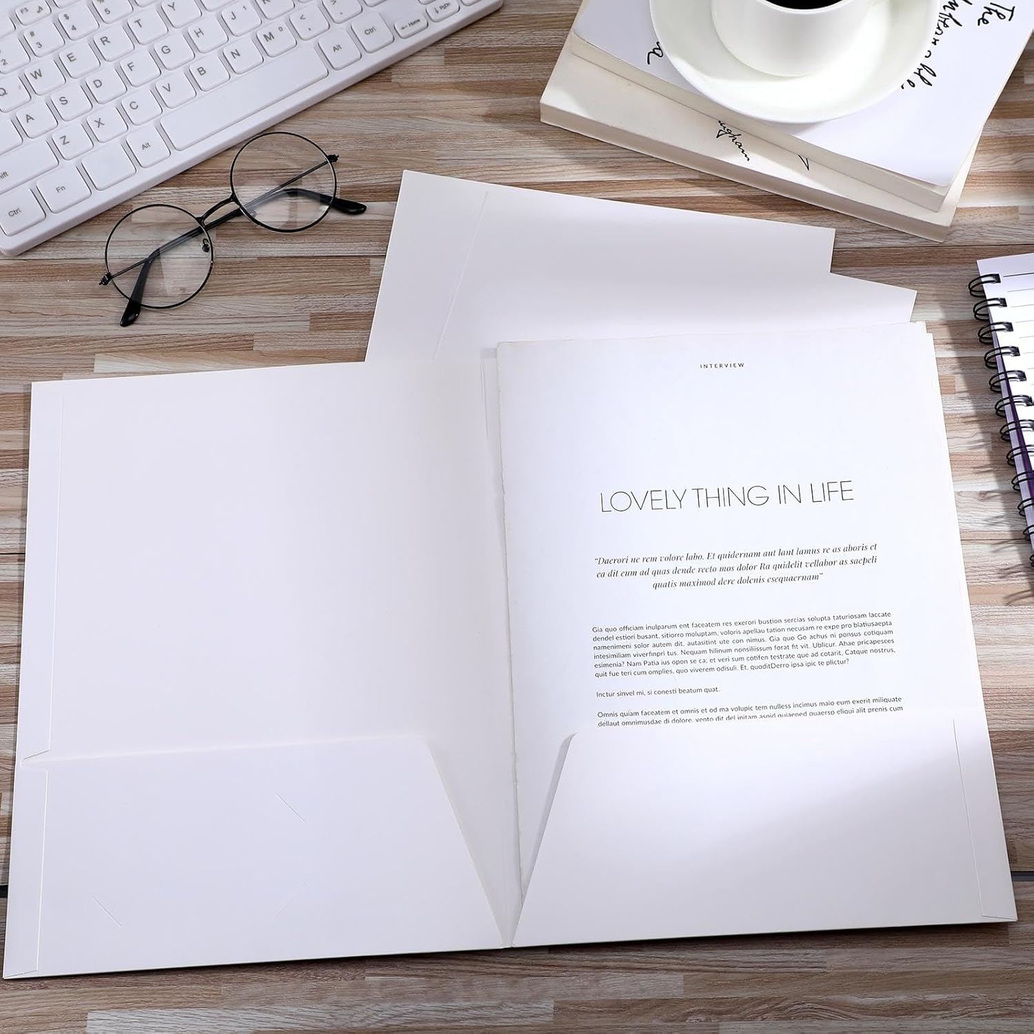 Seajan 100 Pack Folder with 2 Pocket Glossy Laminated Letter Size Paper Folder with Pocket Bulk Paper Portfolios for School, Teacher, College, Office (White)