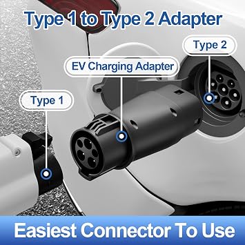 Type 1 to Type 2 EV Charging Adapter, Electric Vehicle Charging Adapter (SAE J1772 to IEC62196) 32A 8KW for Type 2 Electric Vehicles Conversion Converter