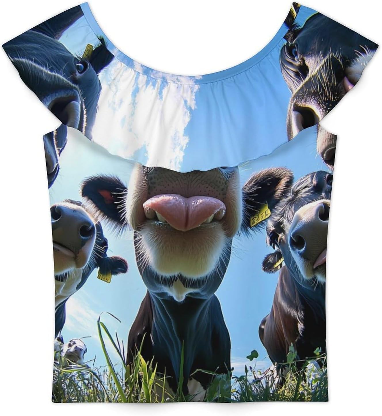 Cows Taste The Summer Girls T-Shirts Top Ruffle Short Sleeve Blouse Casual Graphic Tees