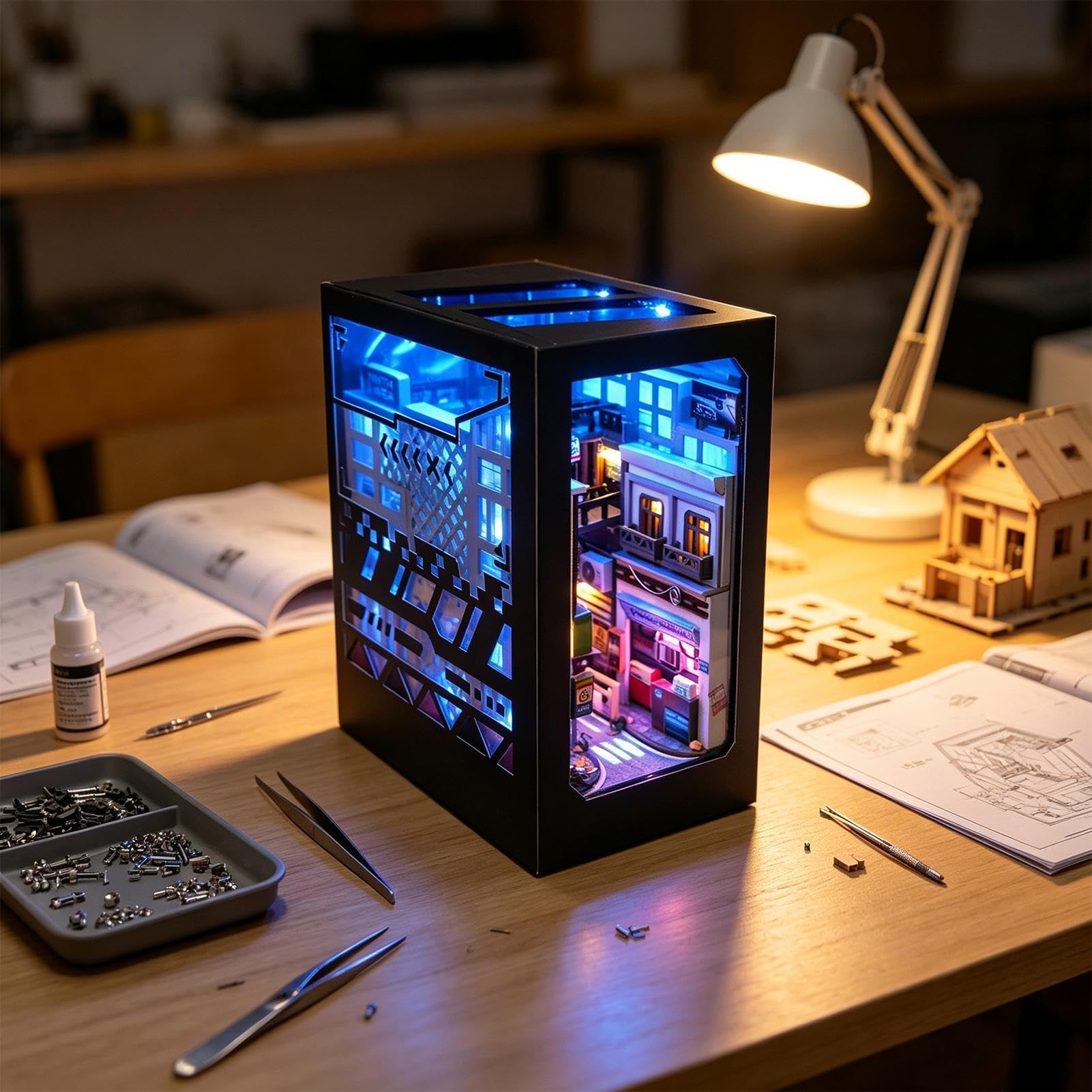 Pakiet Booknook Mały Ręcznie Robiony Zestaw Rękodzieła Dekoracyjnych Puzzle | Miniaturowy Dom Na Półkę Książkową Jako Dekoracja Prezent Dzieciom I Nastolatkom Na Urodziny Święta Do Domu I Szkoły