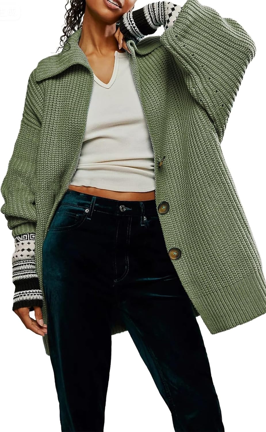 Womens Button Down Long Cardigan Sweater Sailor Collar Long Sleeve Oversized Chunky Knit Trendy Coat