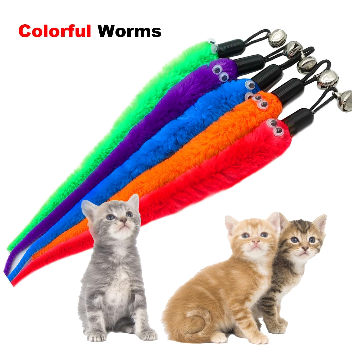 AOOTUERL Cat Wand Toy Replacement Refill, 10 PCS Refills Cat Wand Toy Replacement with Bells Cat Wand Attachments Worm - Image 4