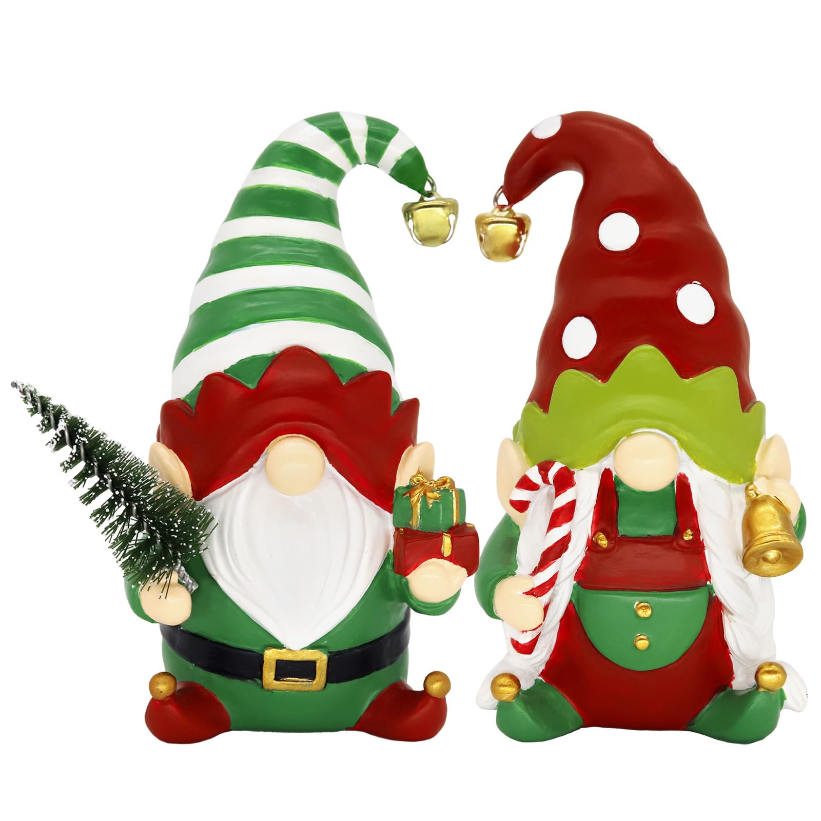 KnomeKoChristmas Elf Figurines Decor - Festive Resin Christmas Gnome Elf on The Shelf Decorations for Christmas Decor Indoor - Set of 2 Elf Figurines for Mantle, Table, or Holiday Display