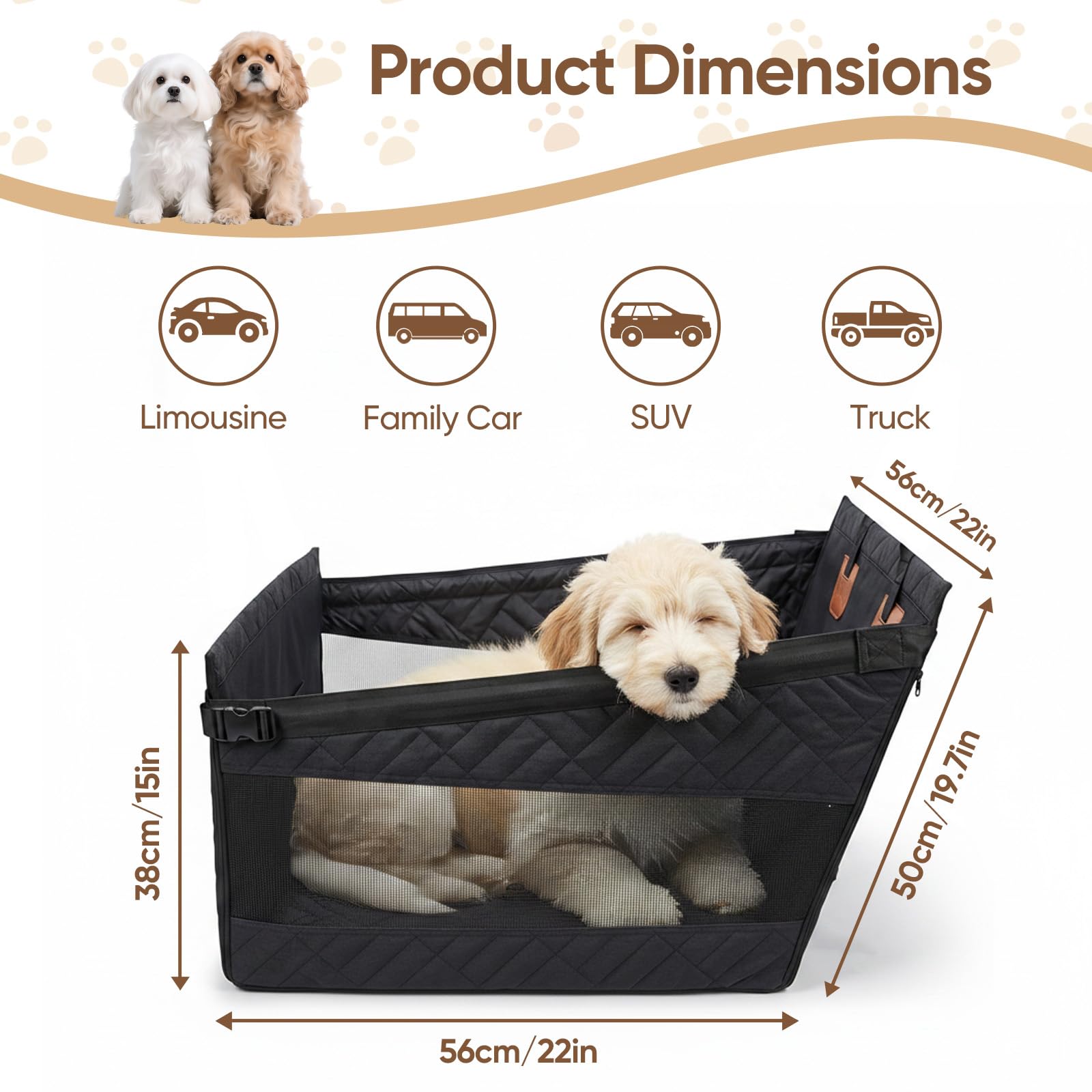 Siège Auto pour Chien, Siège Auto Chien Extra Stable, Sièg de Voiture Renforcé avec Sangles de Fixation, Coussin Auto Chie pour Chiens de Petite à Moyenne Taille