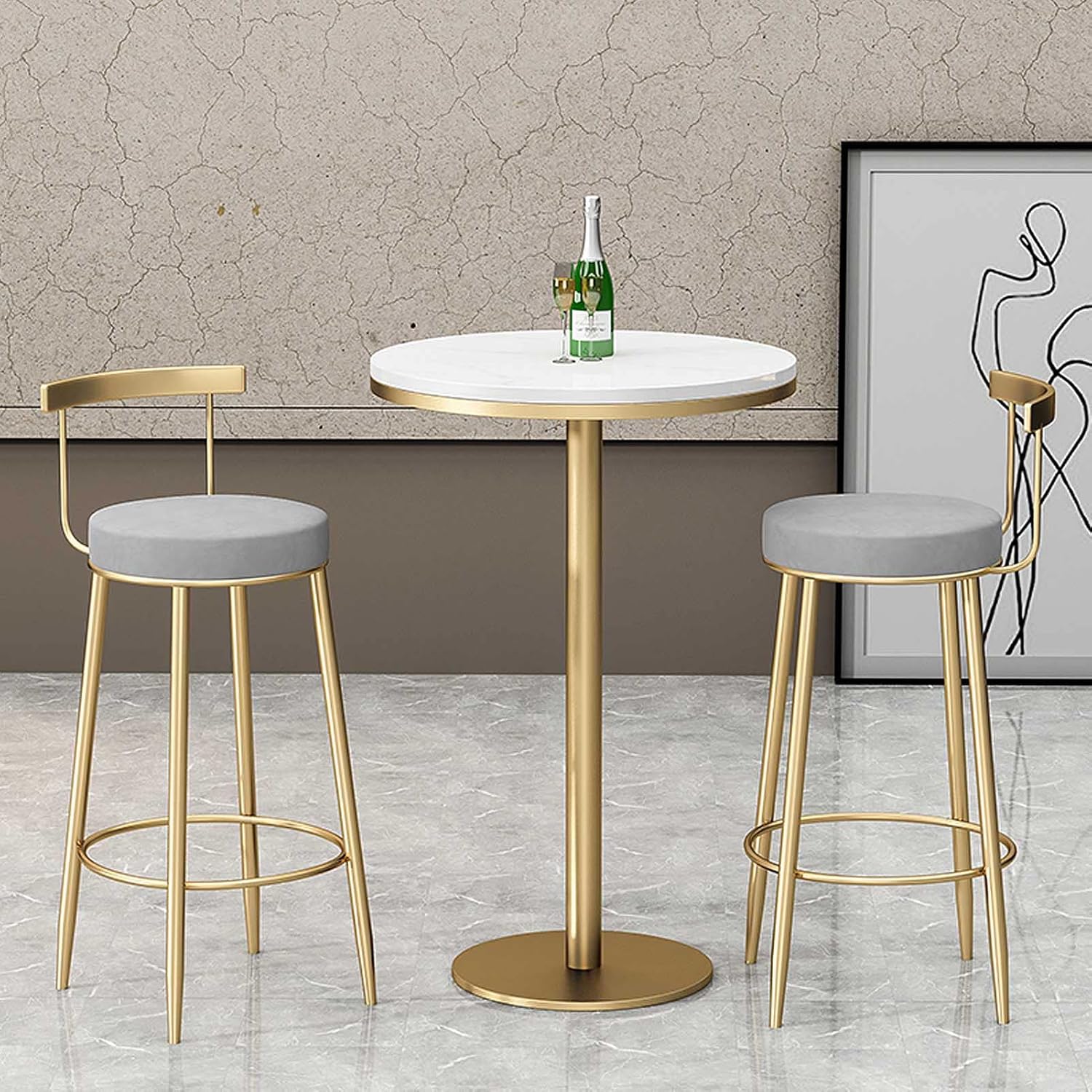 ベルベットバースツールキッチンバースツール背もたれ付きグレー