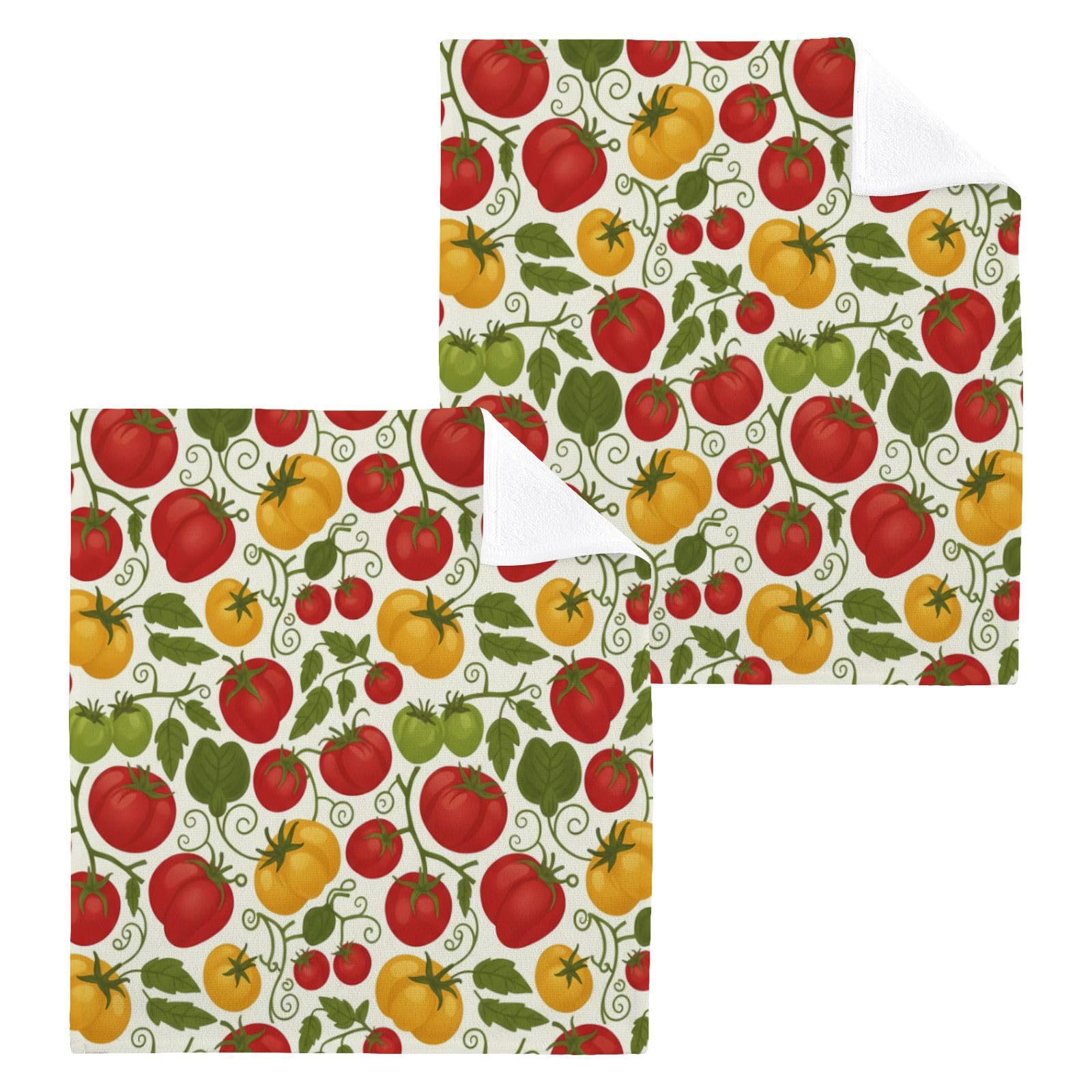 BOESI Vine Tomato 12x12in Cotton Washcloth,Soft Absorbent Face Towel