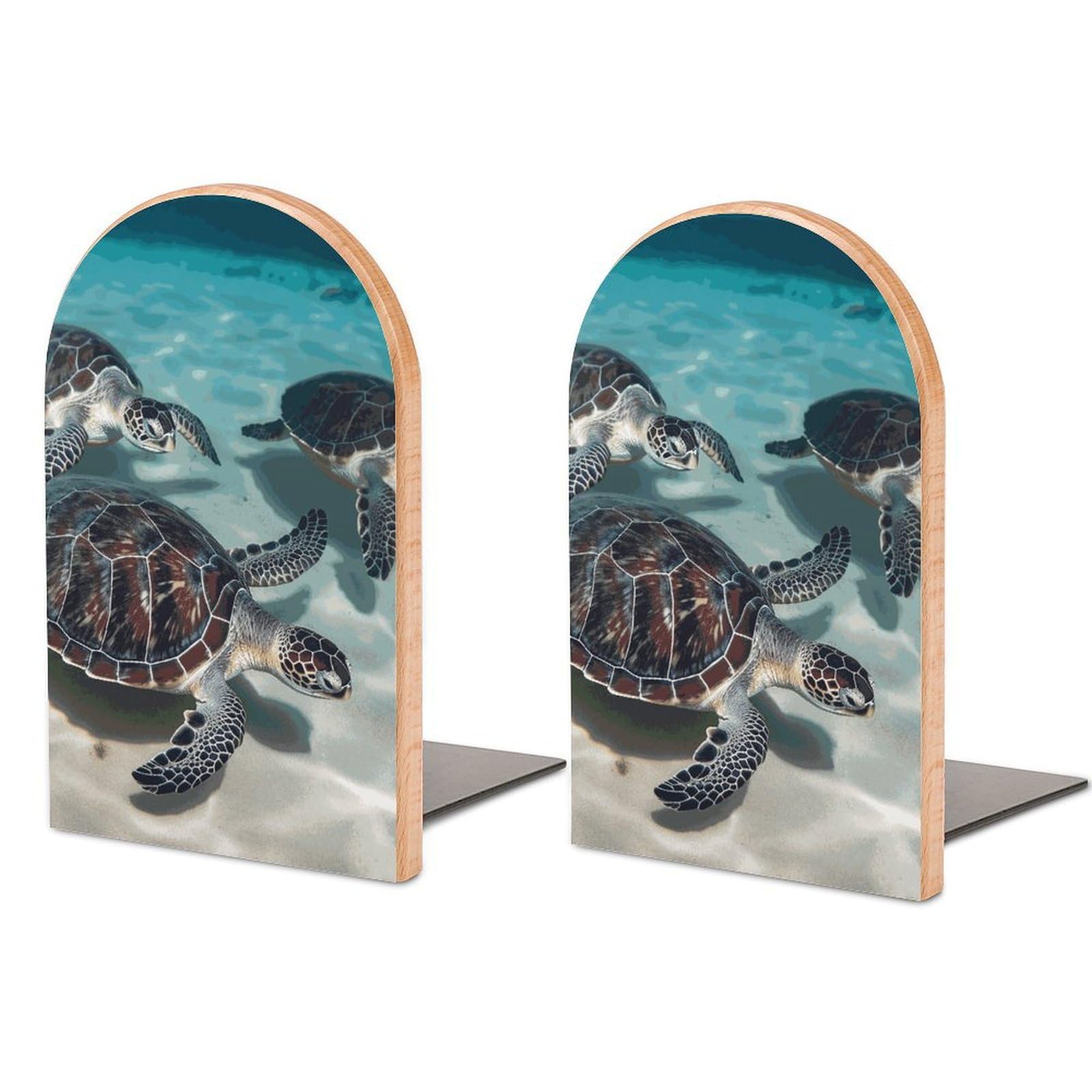 Sea Turtles Bookend Modern Bookends for Shelves Non-Skid Book Holder Heavy Duty Metal Book Storage for Books CDs Decorative Book Stopper for Home