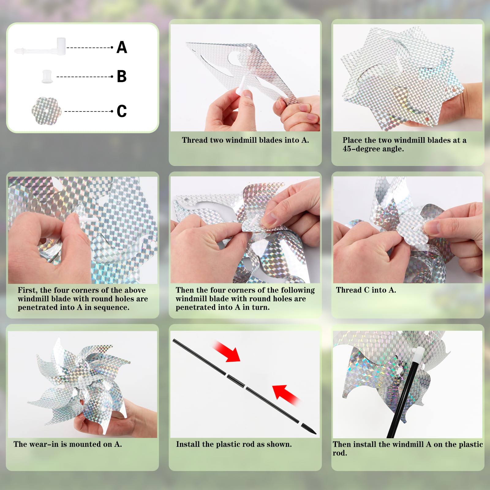 CIYIN 6 Pezzi Mulino a Vento Riflettente, Dissuasori Per Piccioni, Girandola a Vento Riflettente, Repellente per Uccelli Girandole, Girandole Uccelli per Balcone Frutteto, Giardino, Cortile- Argento