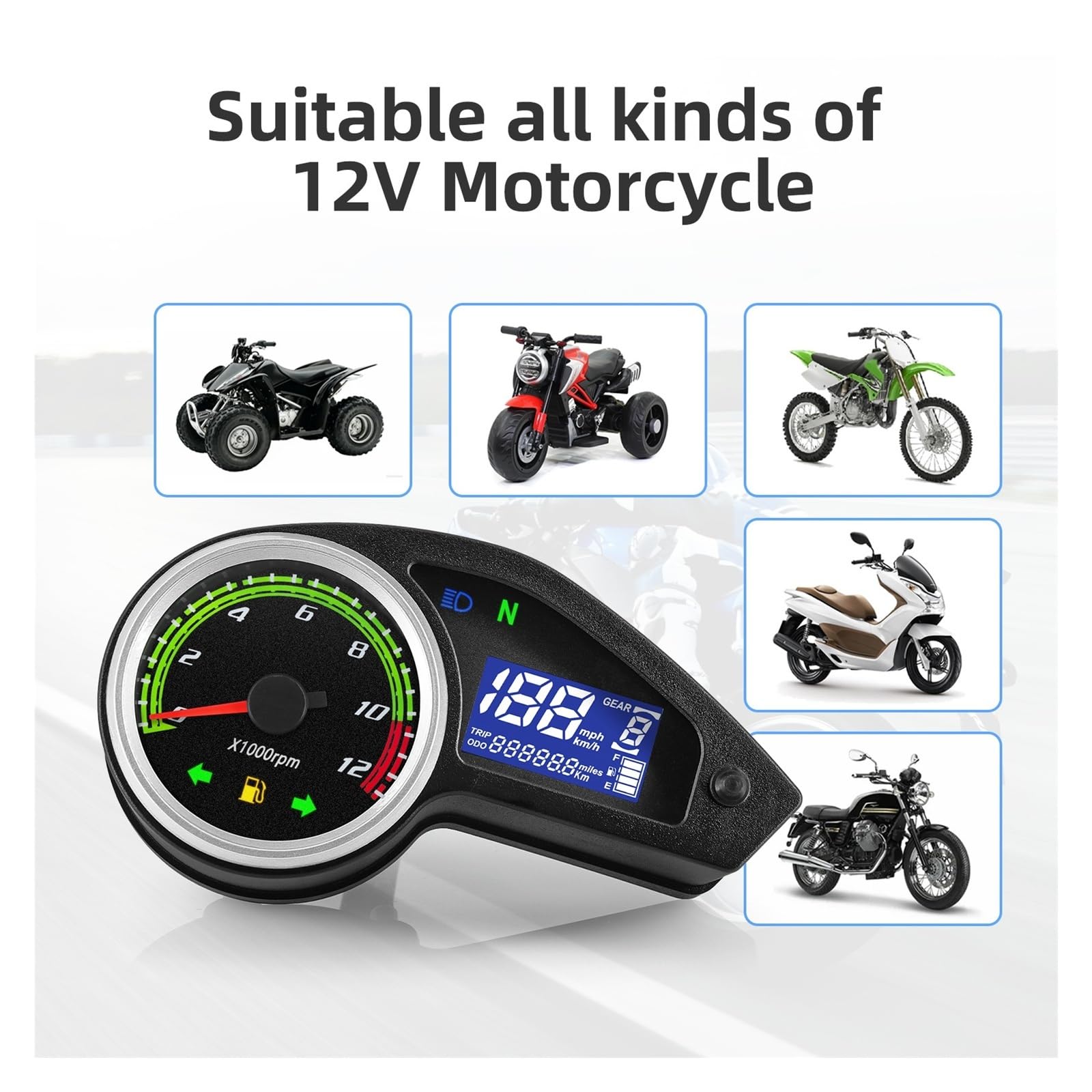 Compteur Vitesse Moto Compte-Tours De Moto avec Clignotant pour NXR150 NXR125 Bros 2003-2014 pour CRV Compteur Kilométrique Numérique À LED Compteur De MPH