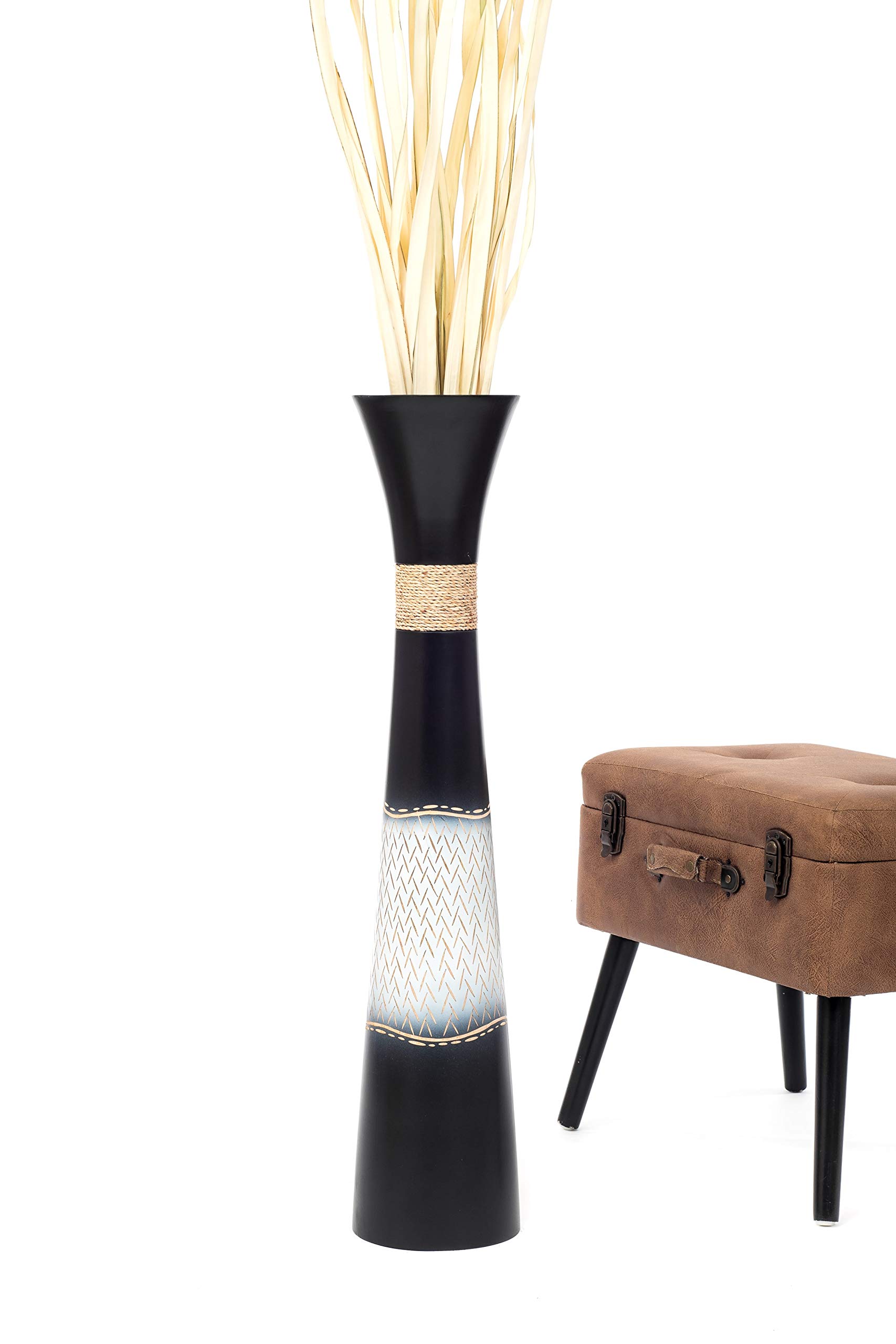 Leewadee Jarrón de Suelo Grande 85 cm Madera de Mango Pampa & Flores Secas | Jarrón Deco para Salón, para Ramas & Hierbas Secas. Más resistente que la Cerámica, sin Agua. Boho
