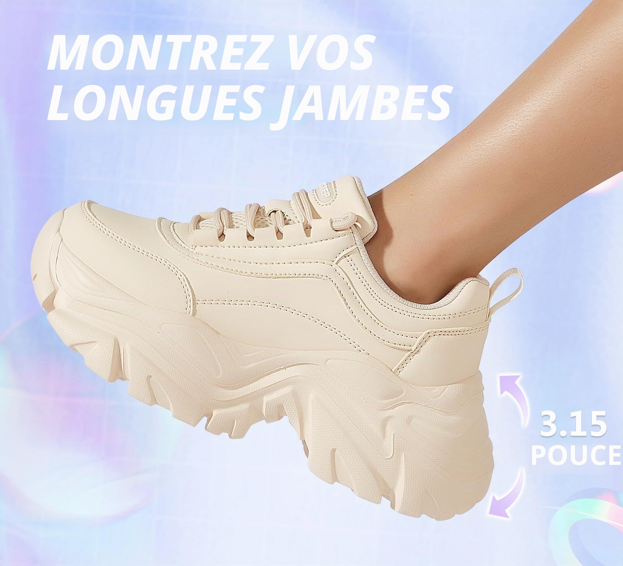 LUCKY STEP Grosses Baskets pour Femmes, Chaussures décontractées à Plateforme Tendance, Baskets Confortables à Talons compensés