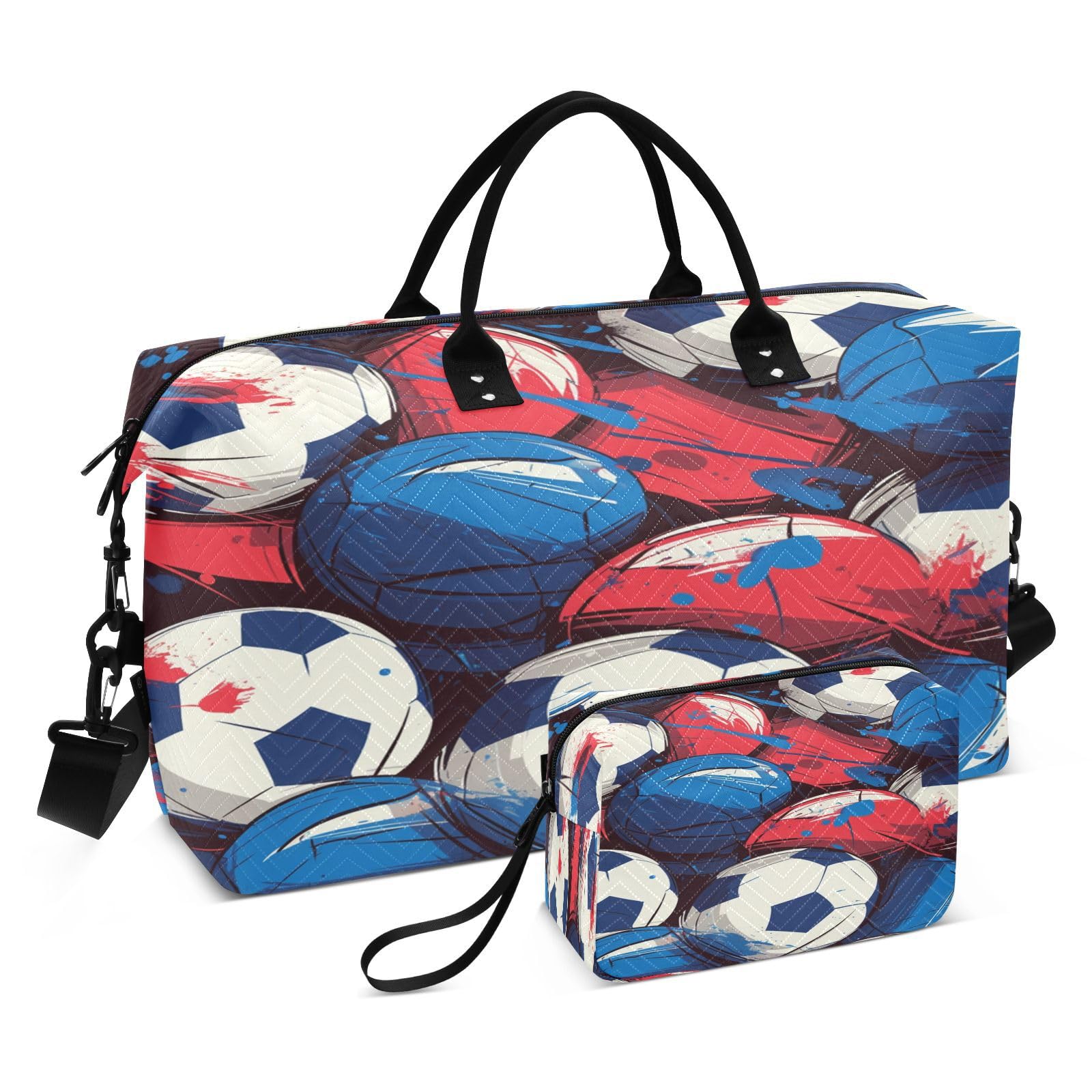 Rojo Blanco Balones De FúTbol Deportes Bolsa de Natación Deportiva Fitness Bolsa de Equipaje Semana Bolsa con Bolsa de Maquillaje para Viajes
