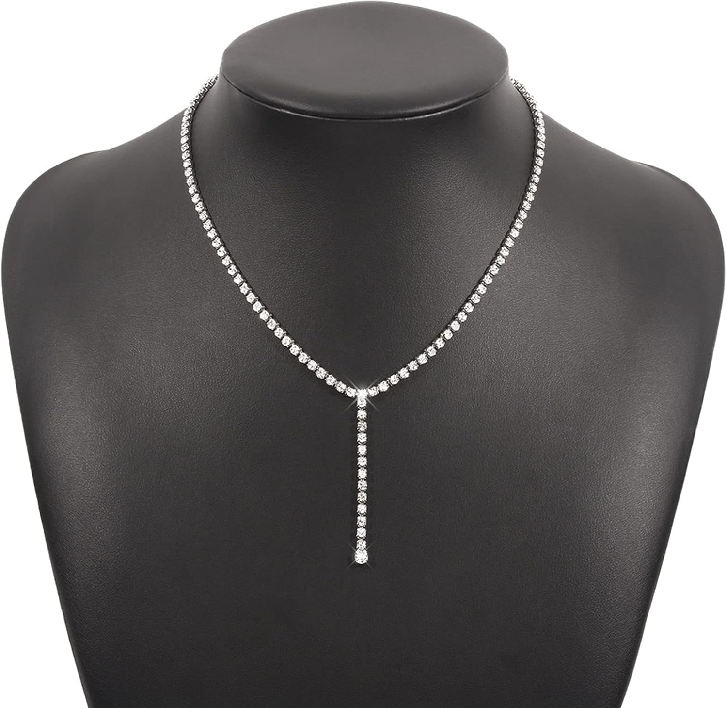 Boho Crystal Choker Necklace Silver Rhinestone Pendent Necklace Crystal Y Lariat Necklaces CZ Tennis Chain Necklace Jewelry for Women and Girls - Image 6