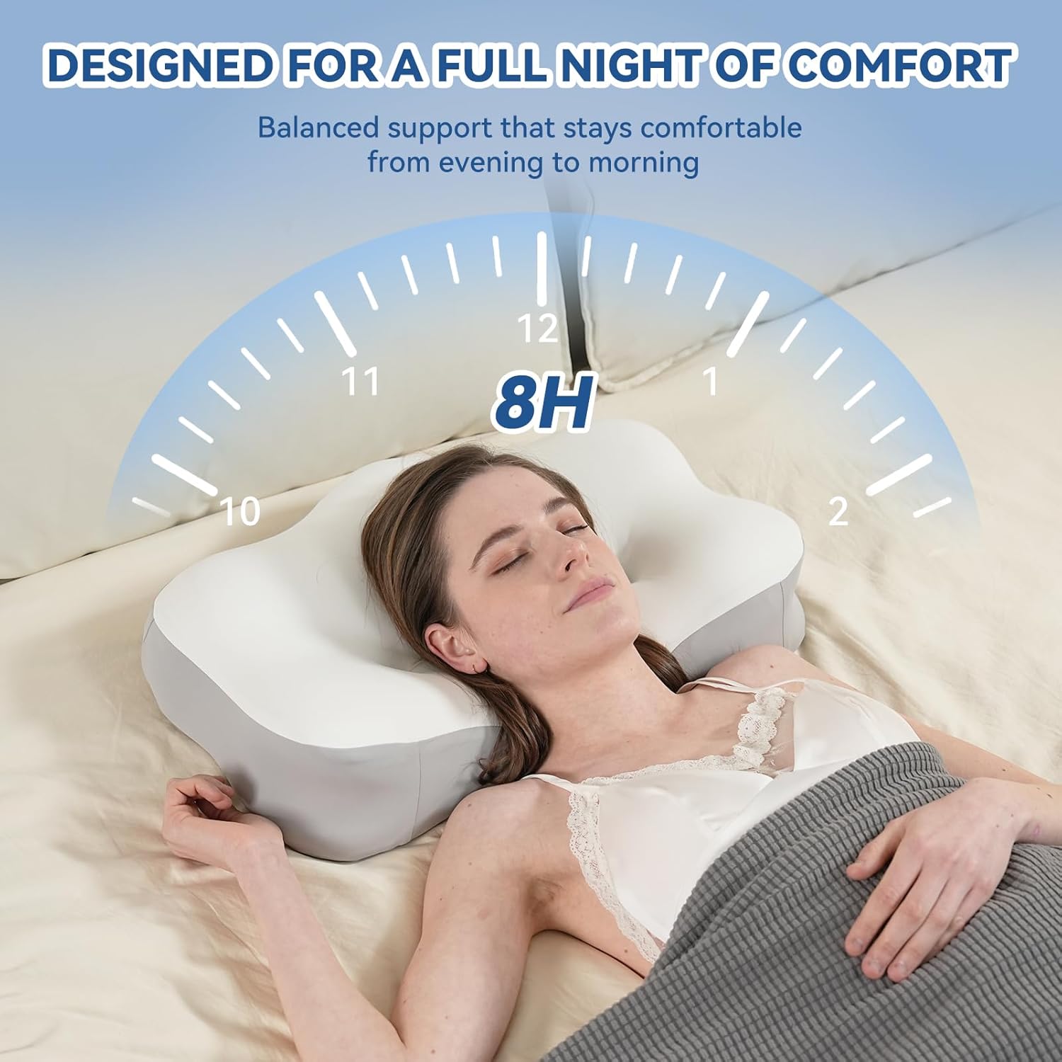 Cervical Neck Pillow, Ergonomic Memory Foam Contour Pillow with Dual Ear Relief Zones, Neck Support Pillow for Side, Back and Stomach Sleepers