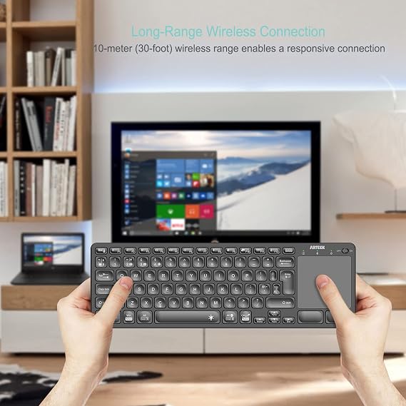 Arteck Universal Backlit 7-Colors Bluetooth Touch TV Keyboard with Easy Media Control and Build-in Touchpad for TV-Connected Computer, Smart TV, Desktop, Laptop, iPad, Surface, Tablet, HTPC