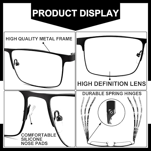 Miniatura 4 de RDGNBU Paquete de 5 lentes de lectura para hombre, bloqueo de luz azul, bisagras de resorte para computadora, lectores de marco de metal,