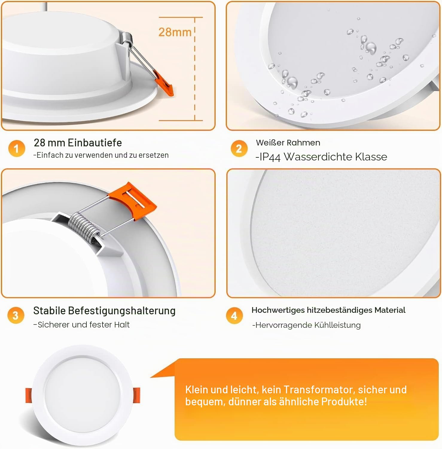 OUILA LED Einbaustrahler 230V 10er Set, LED Spot 5W 500LM IP44 Einbauleuchten Weiß 4000K Led Einbaustrahler Ultra Flach Deckenstrahler Led Spot für Badezimmer Küche Wohnzimmer Korridor