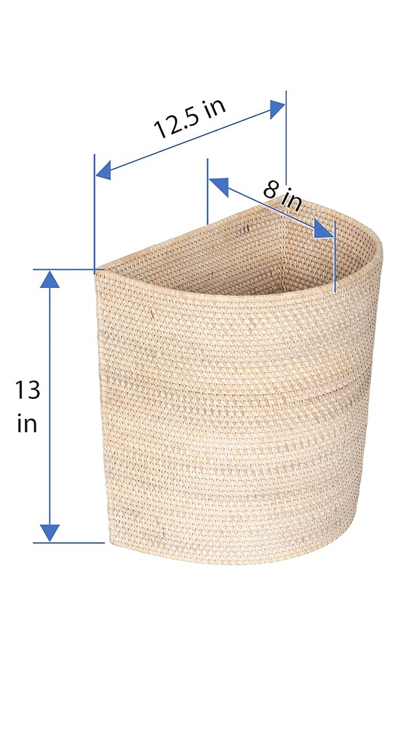 KOUBOO Laguna Half-Moon Rattan Waste Basket – Decorative Trash Can for Bathroom, Bedroom, Kitchen & Office – Boho Home Decor, Small Wicker Basket for Trash Storage, Off-White/Latte by Kouboo - Image 2