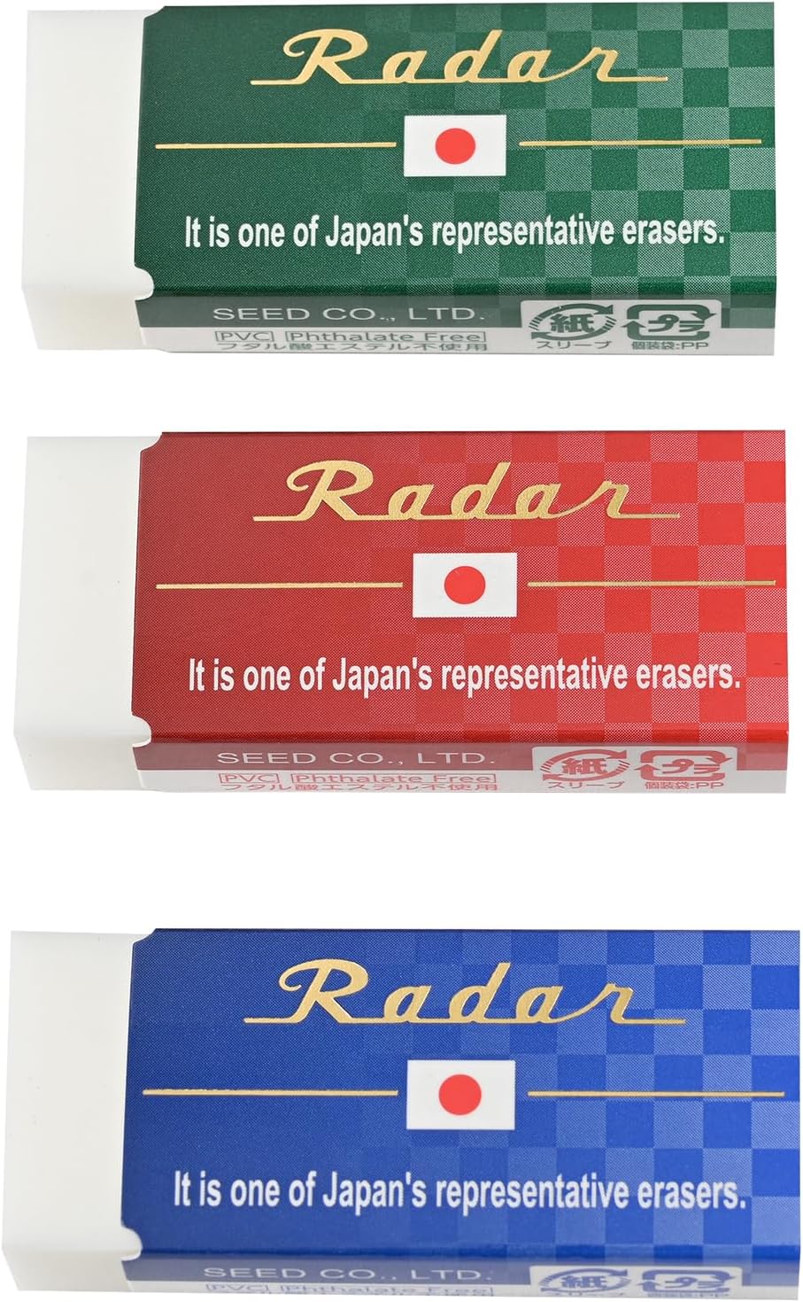 EP-RJ-200 Seed Eraser, Japan Radar, 200, 3 Assorted Colors, 30 Pieces