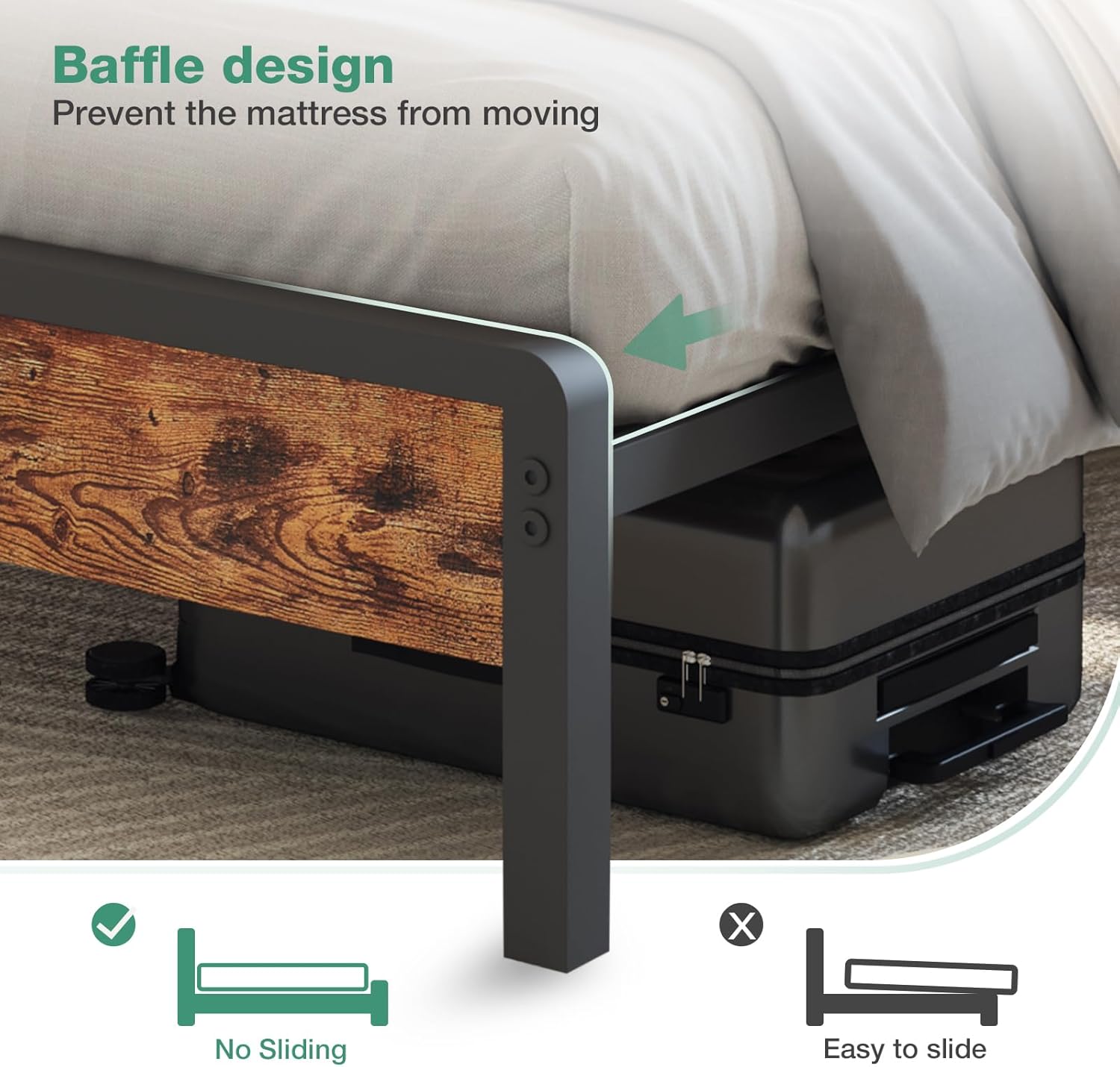 Novilla Queen Size Bed Frame With Headboard, Metal Frame With Lights & Charging, 12 Inches Storage Space, Heavy Duty Steel Slat Support, No Box Spring Needed