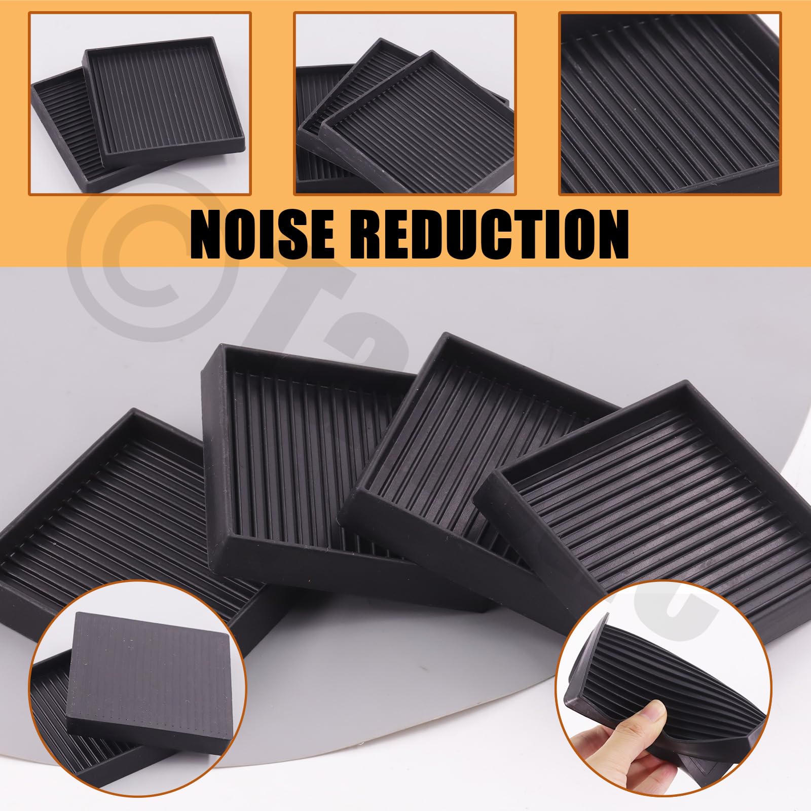 Tanstic 4Pcs 3x3 Square Rubber Furniture Caster Cups with Anti-Sliding Floor Grip Square Rubber Anti Skid Caster Cups Non Slip Furniture Pads for Sofa Bed Chair(Black) - Image 3