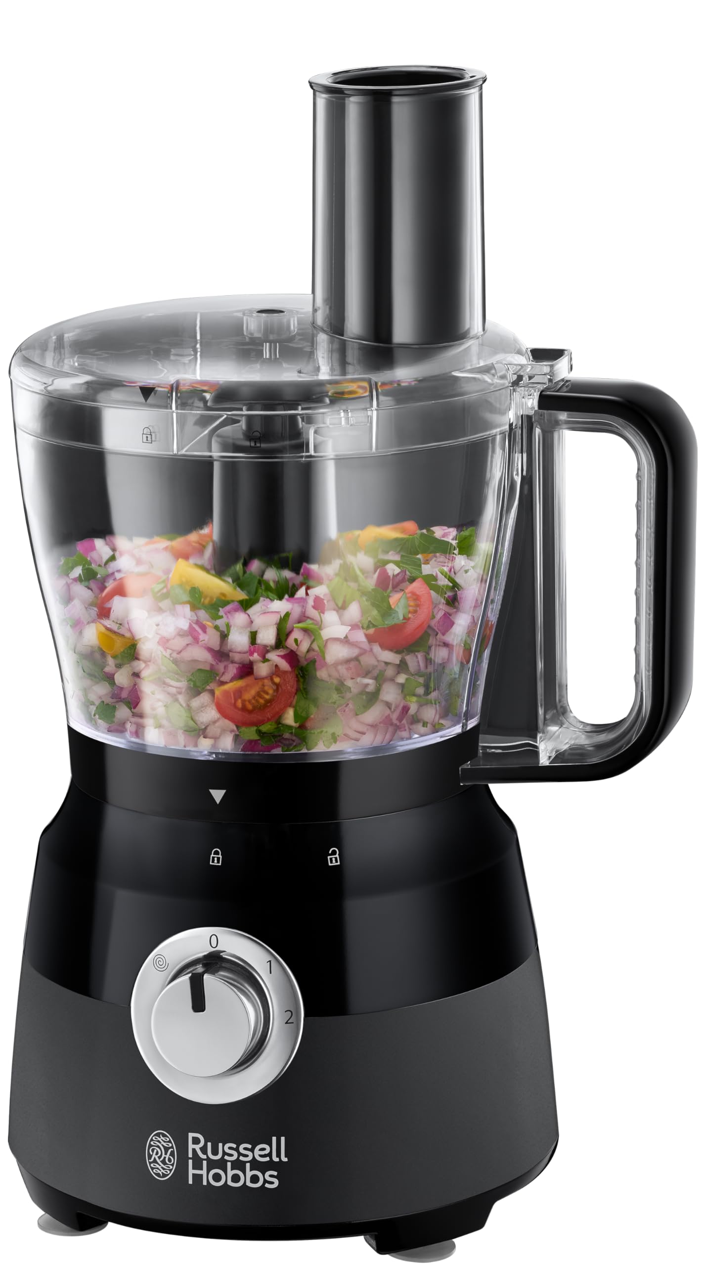 Russell Hobbs Procesador de Alimentos Matte Black - Cuchilla Acero Inoxidable, Disco Corte y Rallado, Amasador, Disco para Cremas, Jarra Batidora 1,5L, 2 Velocidades, Función Pulse, Negro - 24732-56