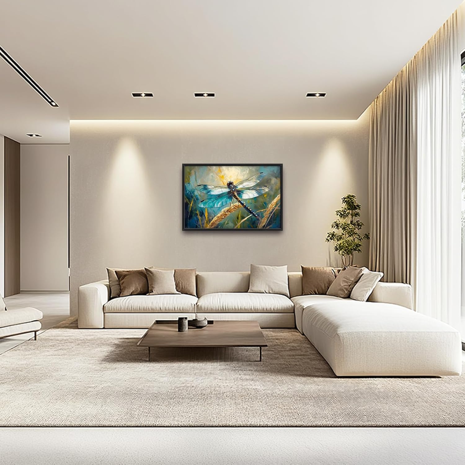 Olivine Dragonfly Wall Art, Vintage Dragonfly Pictures Wall Decor, Nature Painting, Insect Canvas Prints, Framed Artwork for Bathroom Bedroom Living Room Office Home Decoration 36"x24"