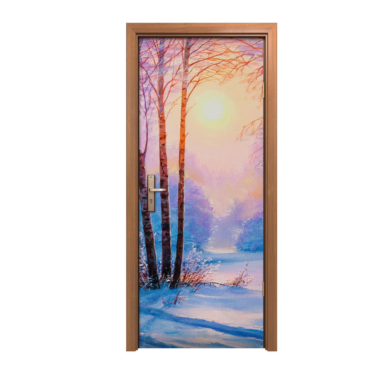 Autocollant de porte 90x200cm décoration design d'intérieur sticker mural forêt d'hiver