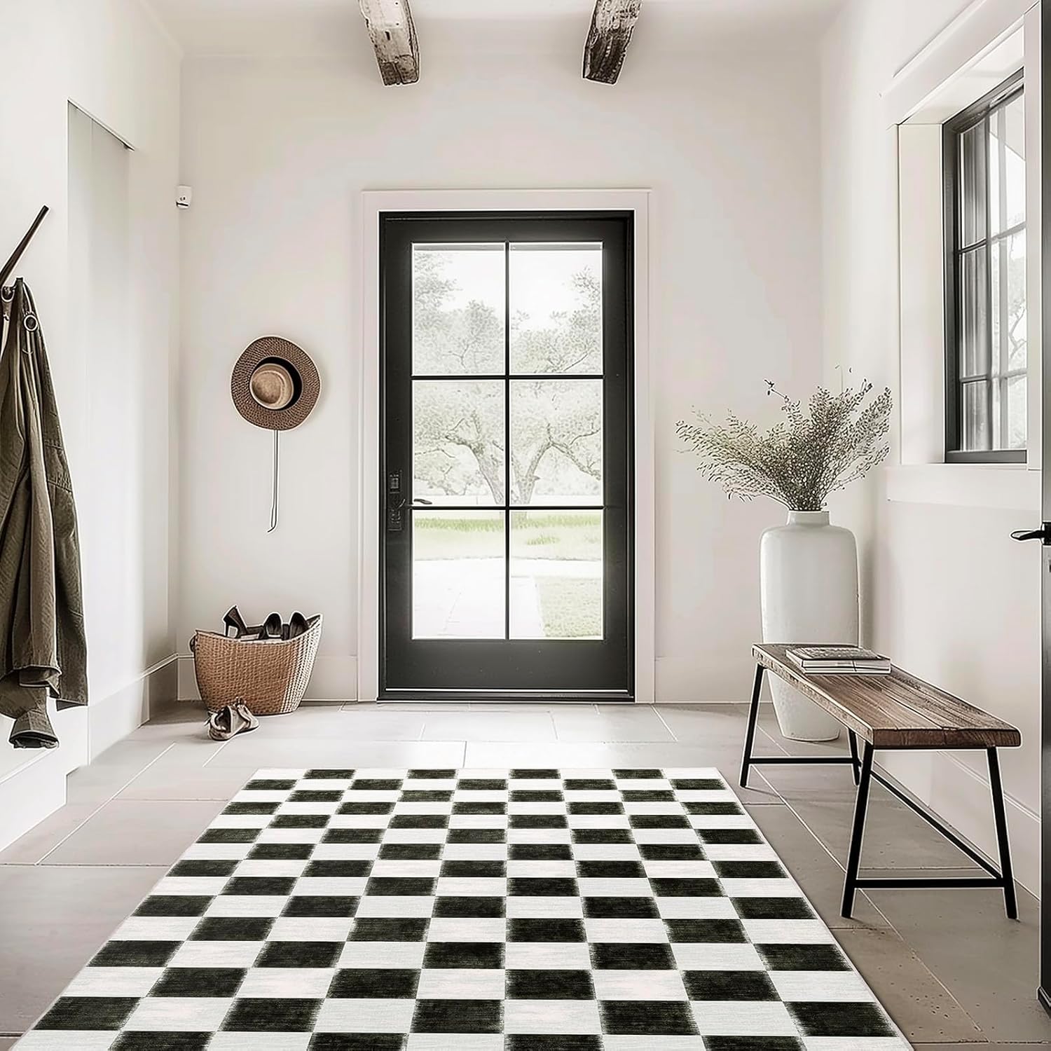 EVERGRACE Checkered Plaid Area Rug 4x6, Soft Faux Wool Rugs