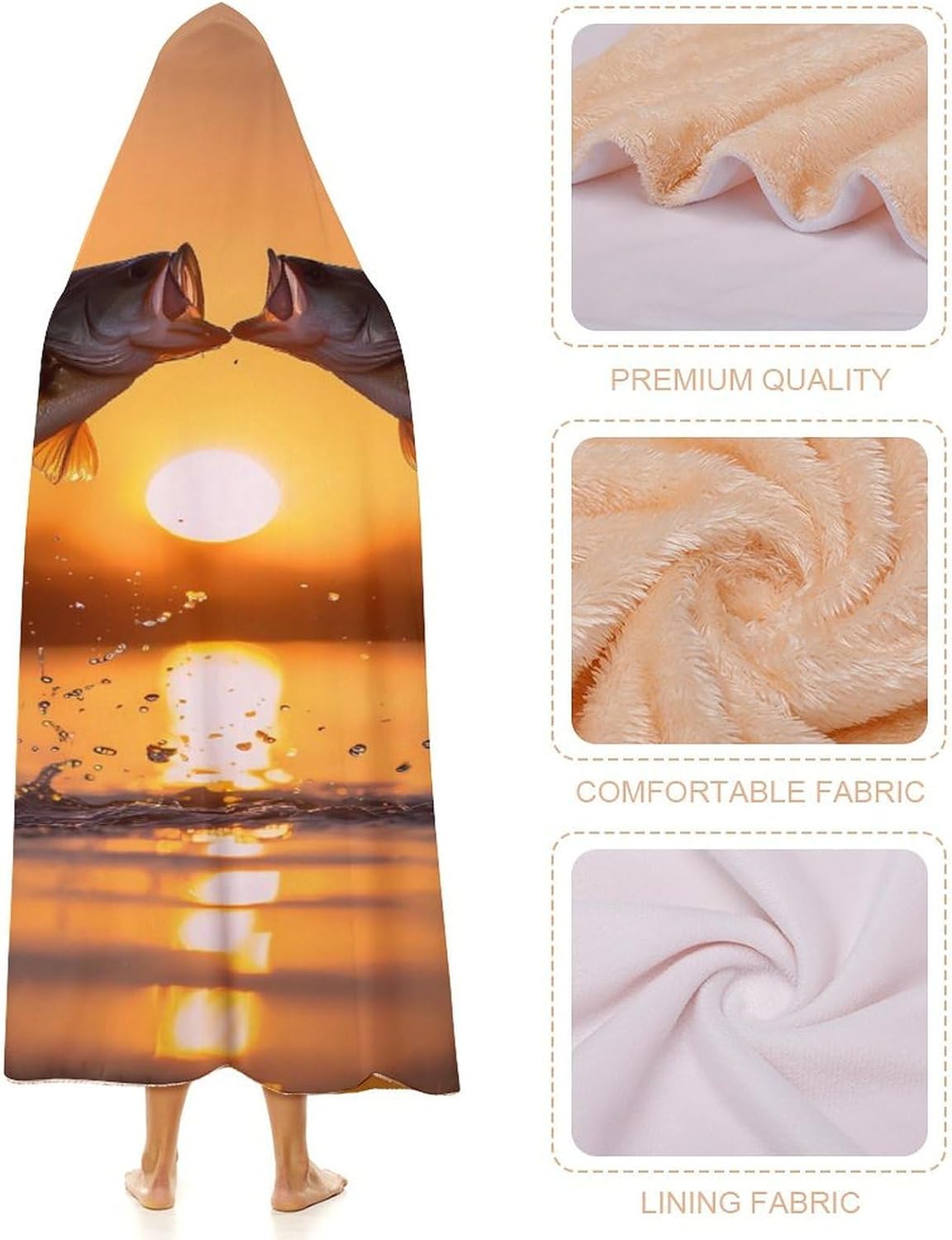 Bass Fish Fishing Wearable Blanket Oversized Throw Cape | Cozy Hooded Blanket Gifts for Women Men
