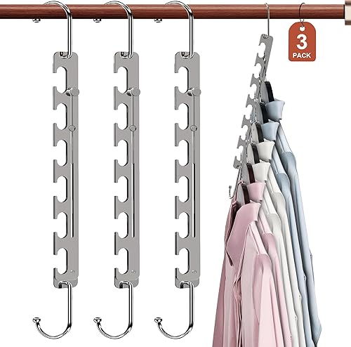 Miniatura 3 de Sindax Perchas telescópicas que ahorran espacio, 6 agujeros, se ajustan a 9 agujeros, perchas de metal resistentes mejoradas, ahorro de espacio para