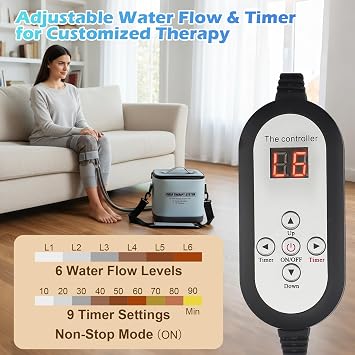 Cold Therapy Machine,10-90min Timing, Portable Ice Therapy Machine with Programmable Timer for Knee After Surgery,6 Adjustable Water Flow Levels, for Shoulder, Knee, Ankle, Back