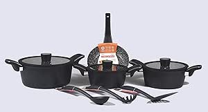PEDRINI EVO Induction Non-Stick Granite Cookware Set of 7 Pieces (pot ...