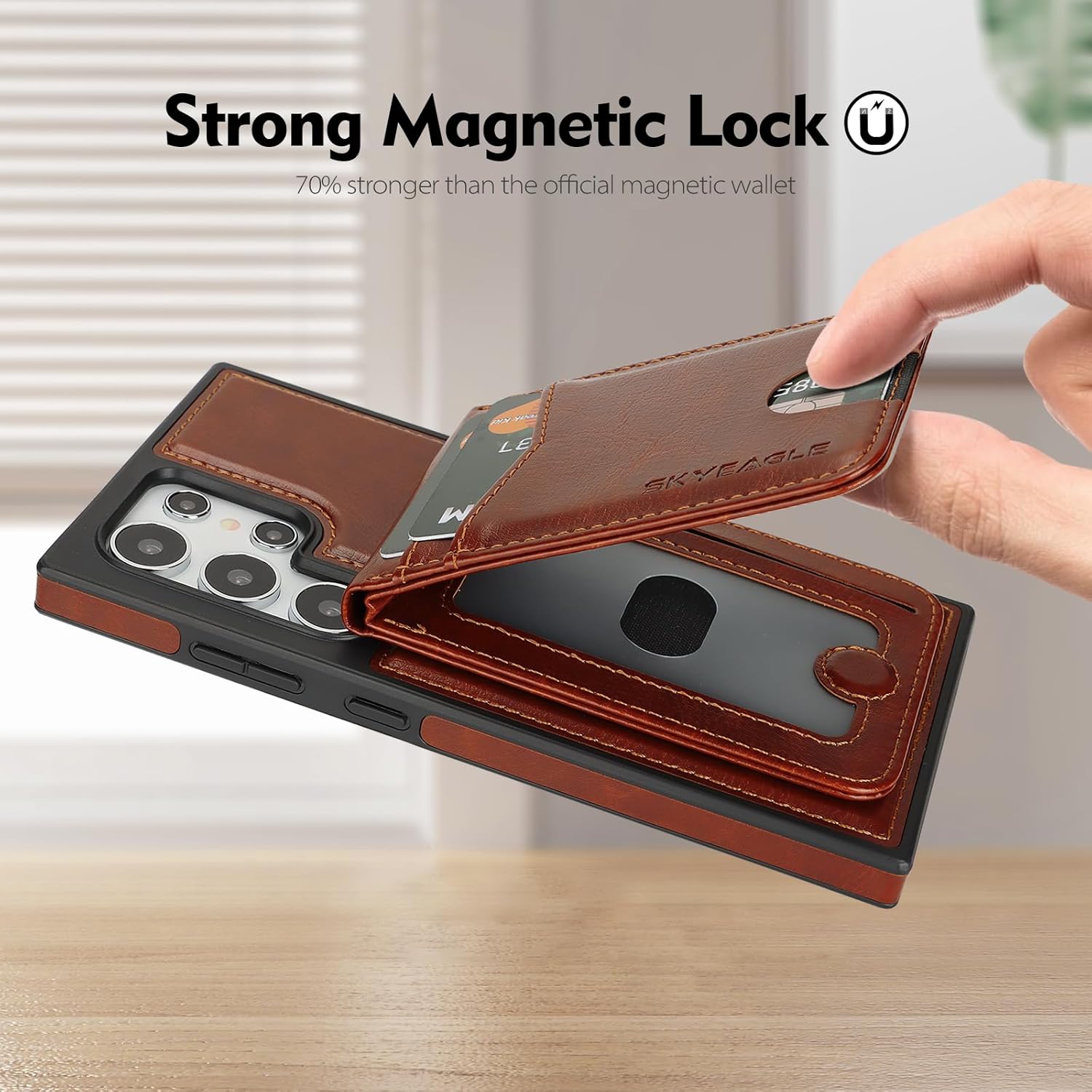 Compatible with Magsafe 2 in 1 Detachable Samsung Galaxy S25 Ultra Wallet Case with Card Holder,Women Men Magnetic PU Leather RFID Blocking Flip Kickstand Credit Slots,Brown - Image 4