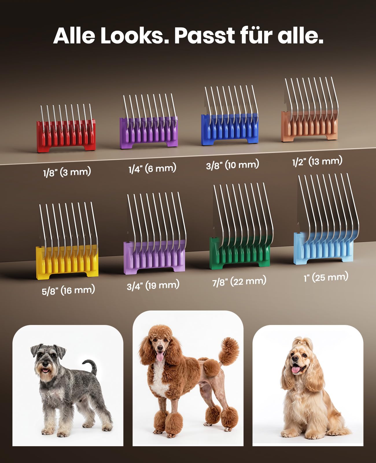 oneisall Profi Schermaschine Hund Langhaar | 9000 RPM 5-Geschwindigkeit, 5-in-1 DLC-Klinge, 280 Min Laufzeit, <50 dB leises, 8 Metall-Führungskämmen und Tragetasche