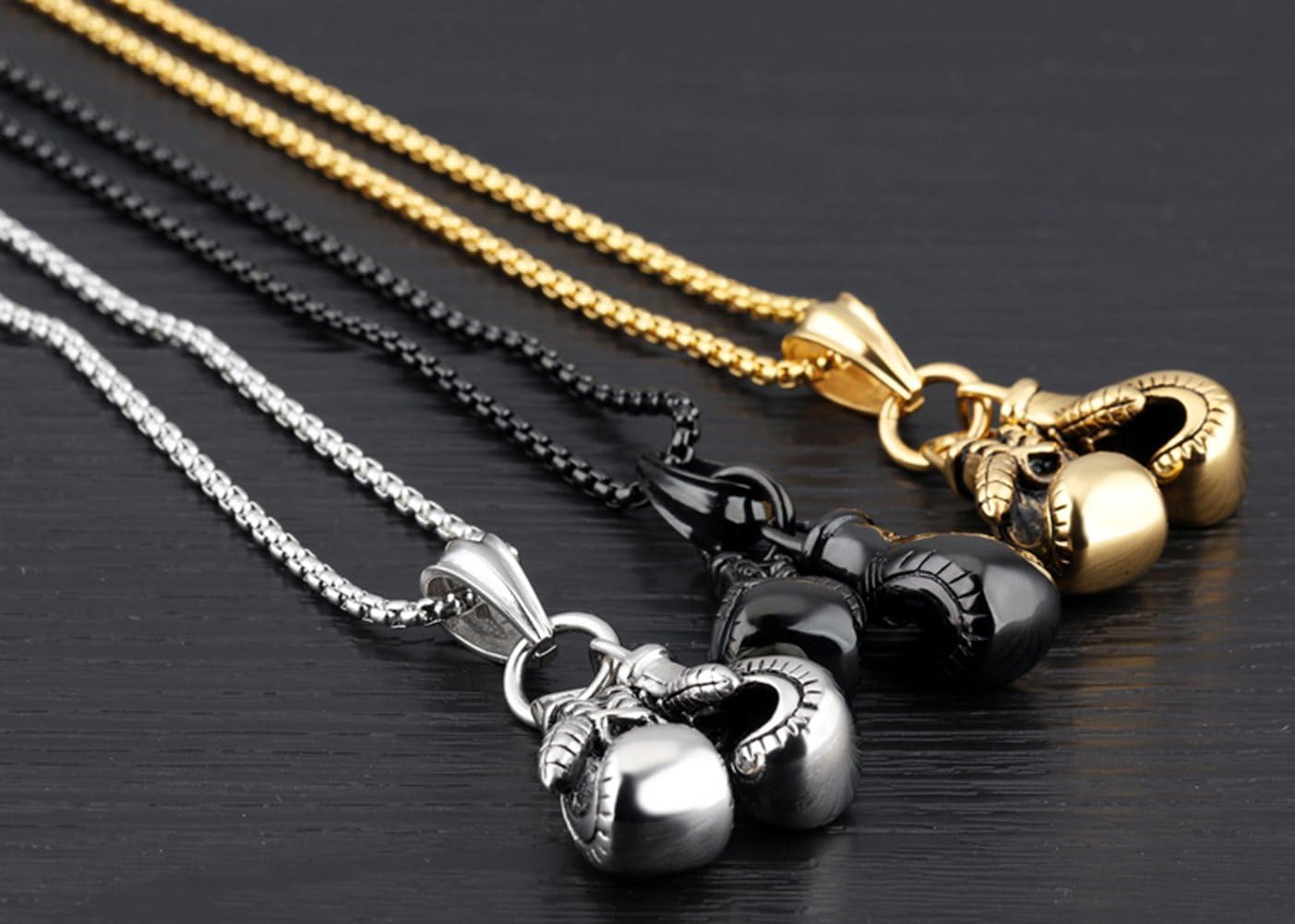 Hamoery Men Punk Stainless Steel Boxing Gloves Chain Pendant Necklace - Image 4