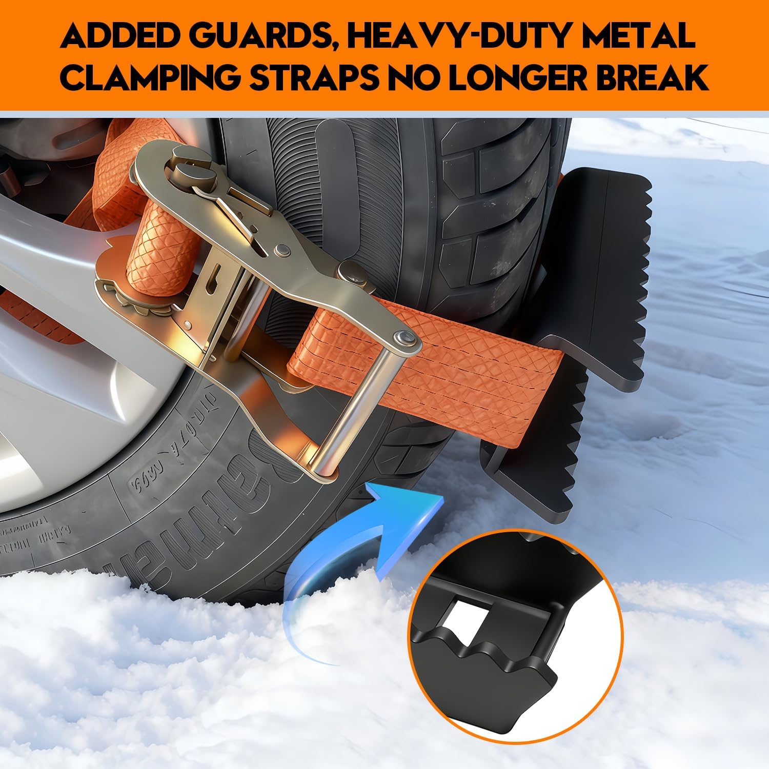 Heavy Duty Tire Metal Gripper with Tire Straps(2 Pack)-Add Protection to Solve the Problem of Broken Rope, Drive Wheels Tire Grip for Snow, Mud&Sand | Emergency Recovery Device for Large SUVs&Trucks