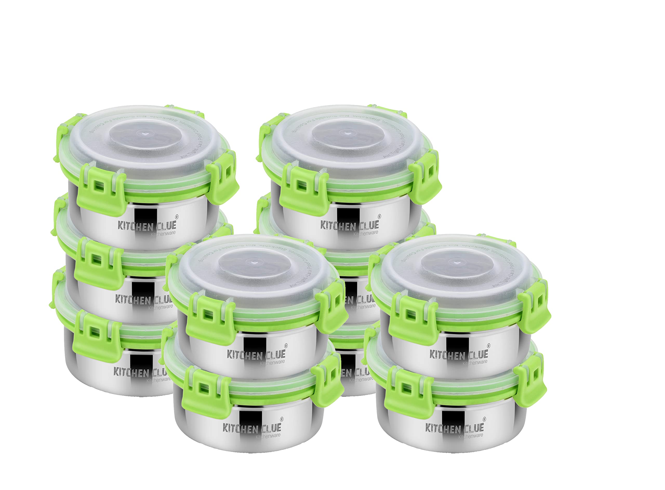 Kitchen Clue Smart Lock N Lock Stainless Steel Lunch Box for Office School with Airtight & Leak-Proof Lids I 10 Pcs of Food Storage Containers I 350 ML Each I 11CM*5CM I Bpa Free