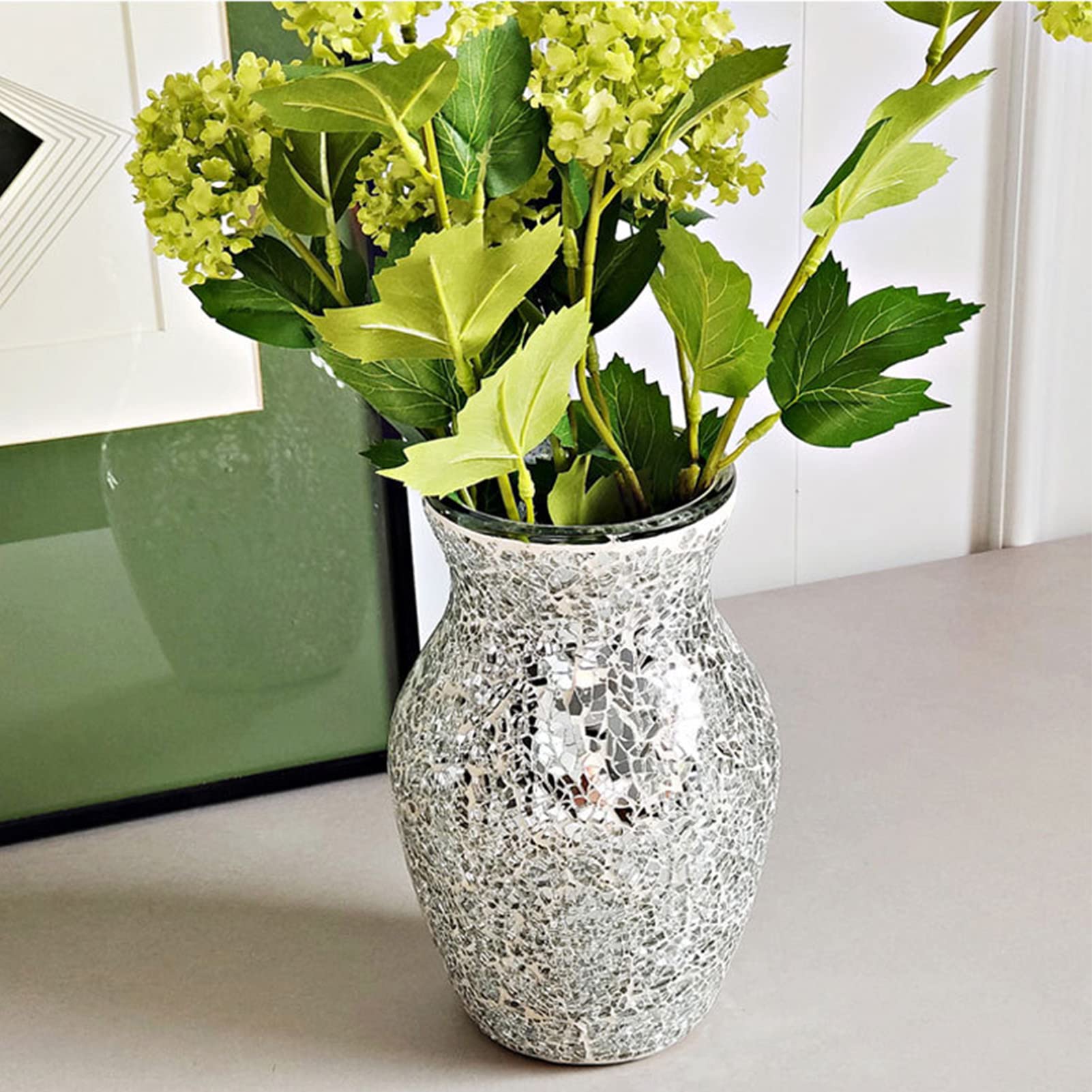 Amazon.co.jp: モザイクガラスの花瓶、クラックルガラス トール