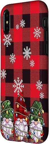 Miniatura 8 de iPhone 11 Pro Max Navidad luces teléfono caso rojo búfalo cuadros tres gnomos caso