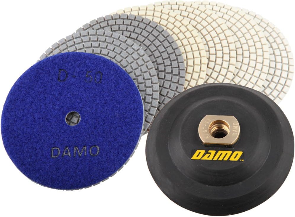4" Dry Diamond Polishing Pads Set of 7 + Back Holder for Marble/Granite/Concrete Countertop/Floor